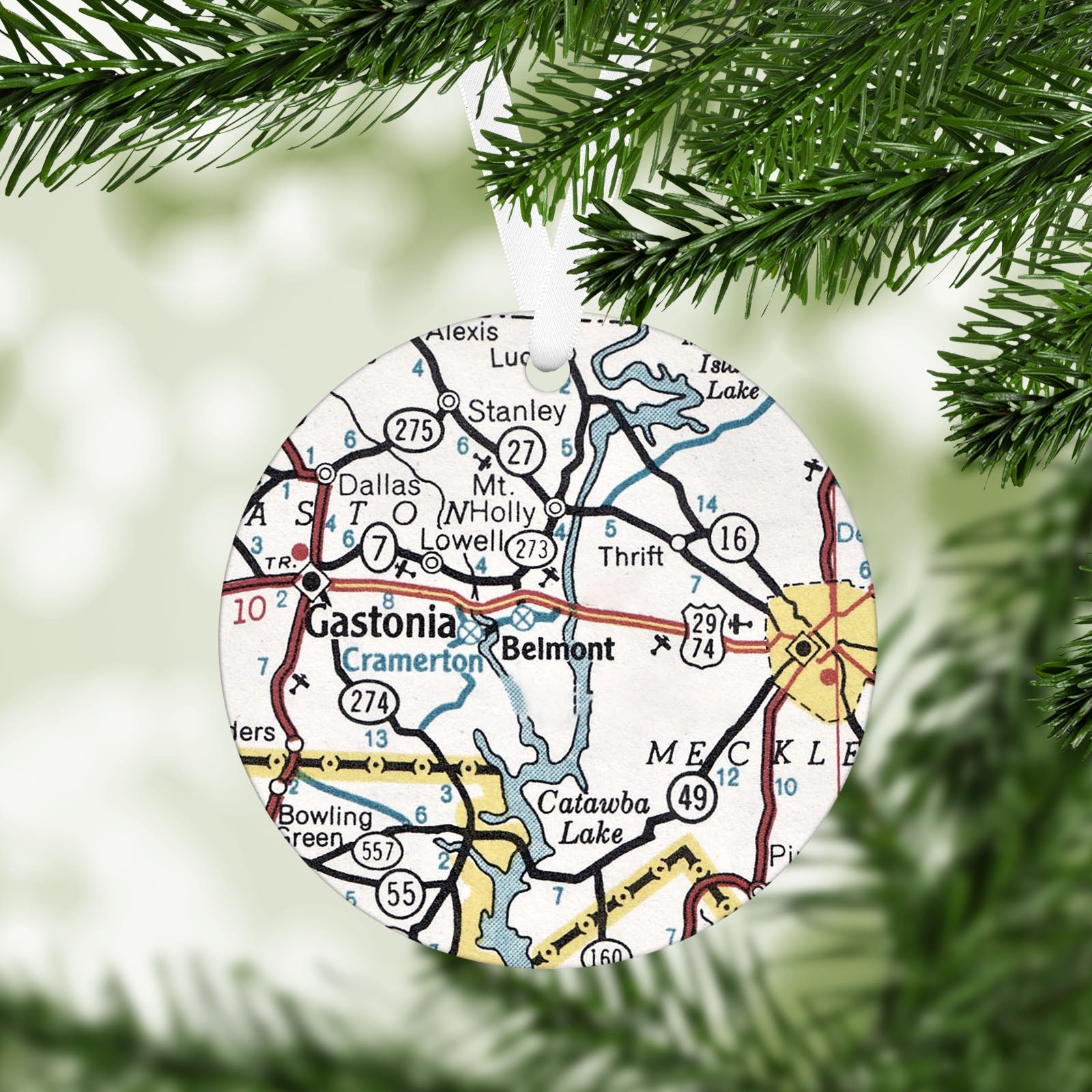 Belmont North Carolina Vintage Map Ornament