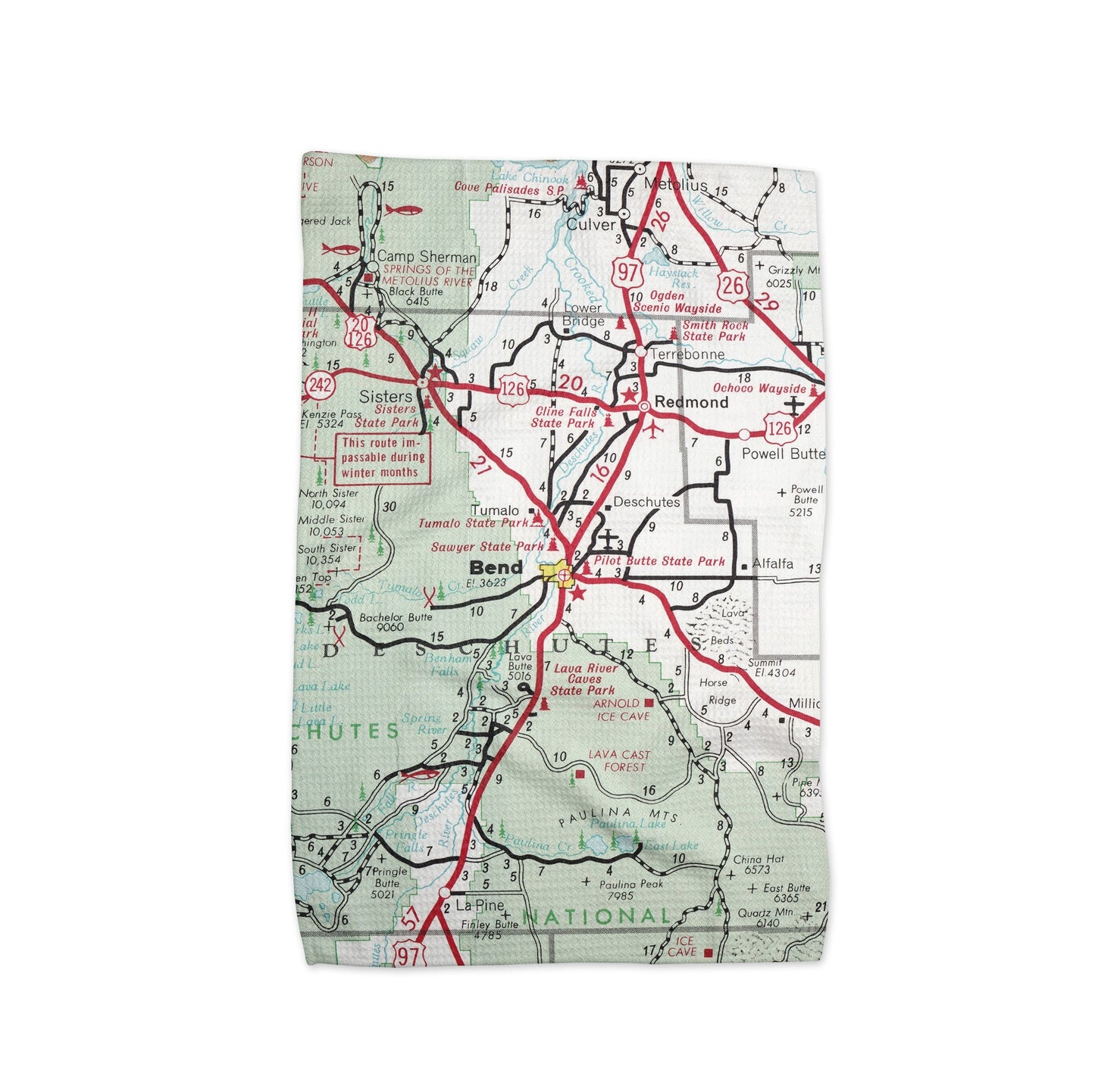 Bend Oregon Map Tea Towel | Waffle-Weave Kitchen Towel Gift
