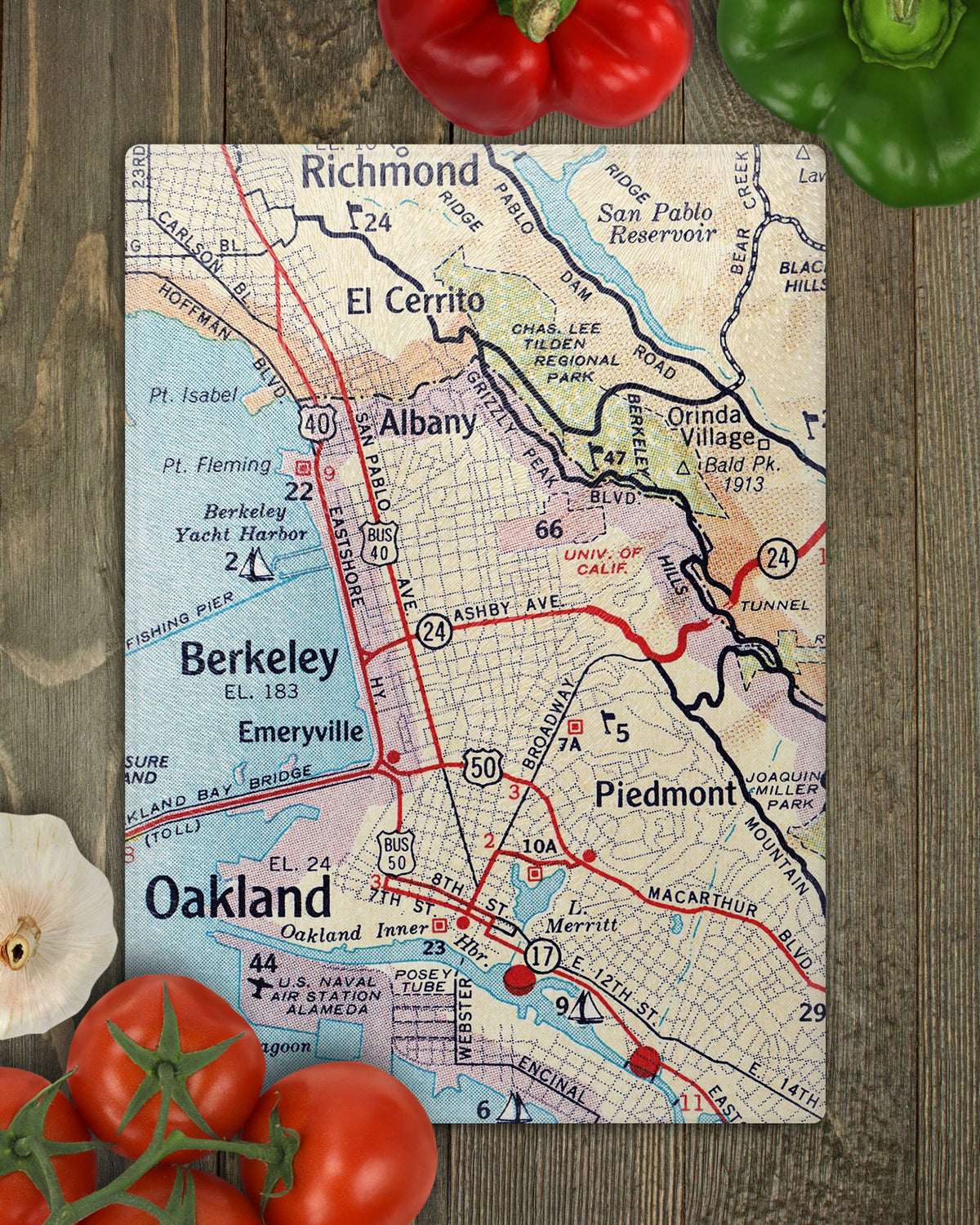 Berkeley California Vintage Map Glass Cutting Board
