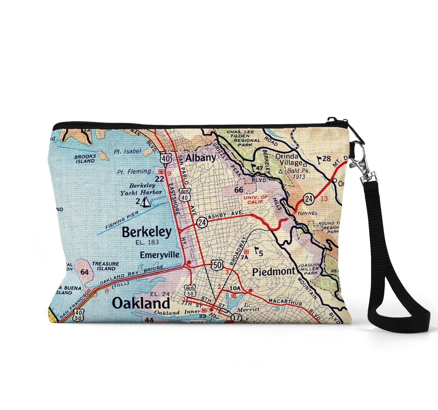 Berkeley California map wristlet travel pouch