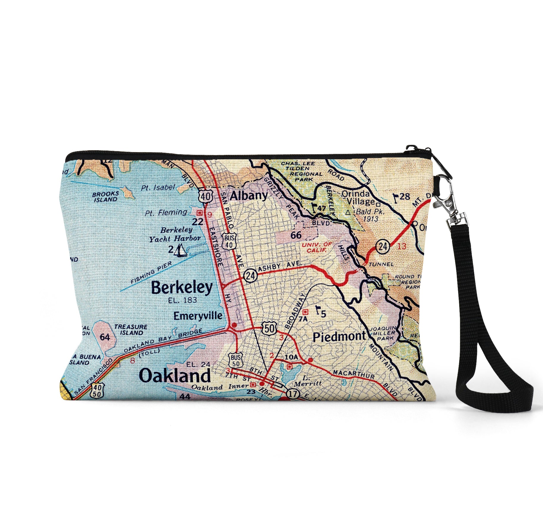 Berkeley California map wristlet travel pouch