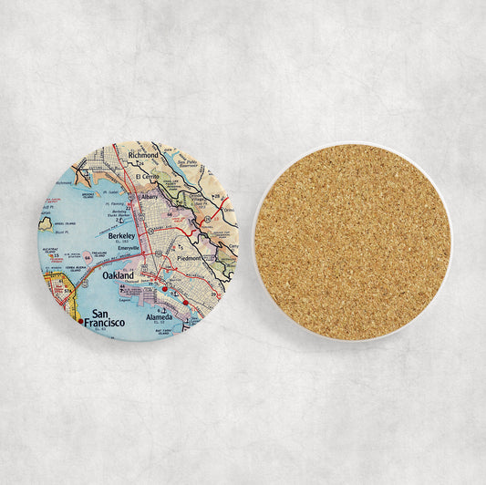 Berkeley California Map Coasters | Set of 4 Vintage Berkeley California Drink Coasters | Travel-Inspired Home Decor