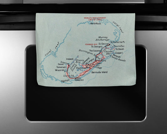 Bermuda Map Tea Towel | Waffle-Weave Kitchen Towel Gift