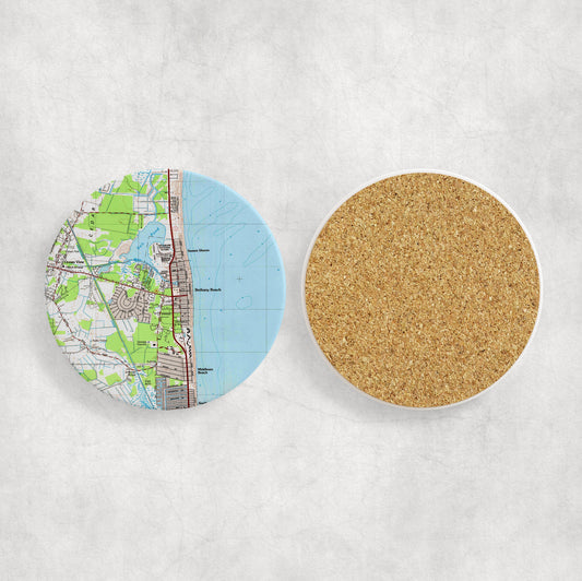 Bethany Beach Delaware Map Coasters | Set of 4 Vintage Bethany Beach Delaware Drink Coasters | Travel-Inspired Home Decor