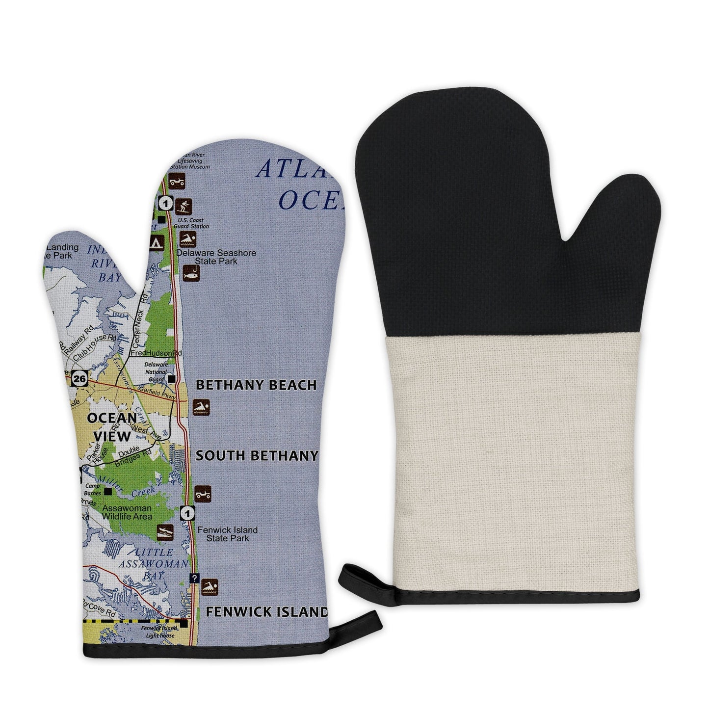 Bethany Beach, Delaware Map Oven Mitt | Vintage-Inspired Kitchen Gift