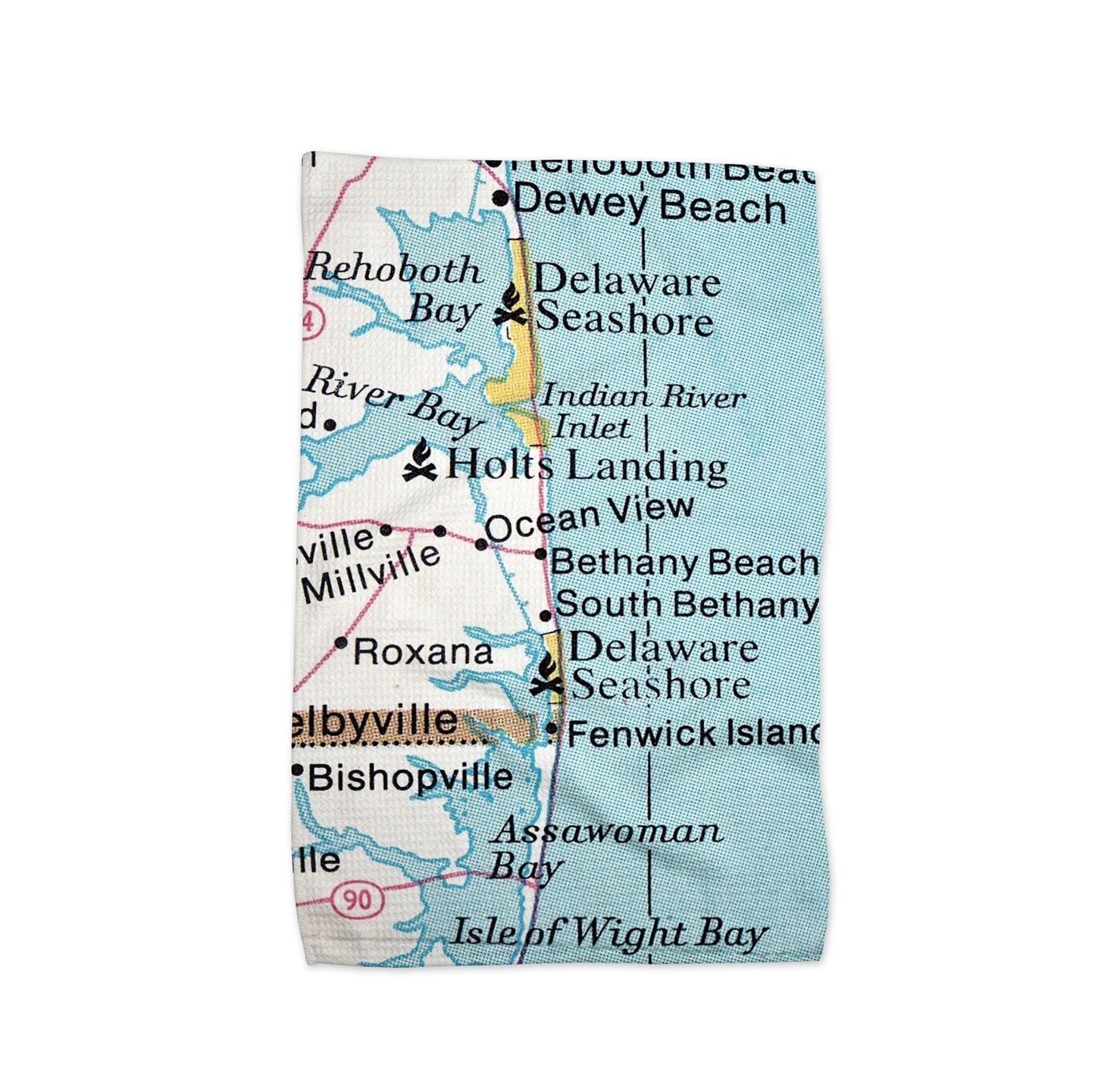 Bethany Beach Delaware Map Tea Towel | Waffle-Weave Kitchen Towel Gift