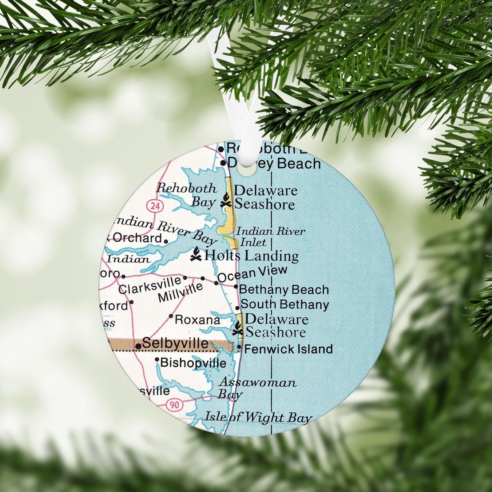 Bethany Beach Delaware Vintage Map Ornament
