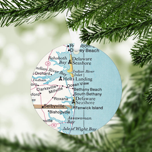 Bethany Beach Delaware Vintage Map Ornament