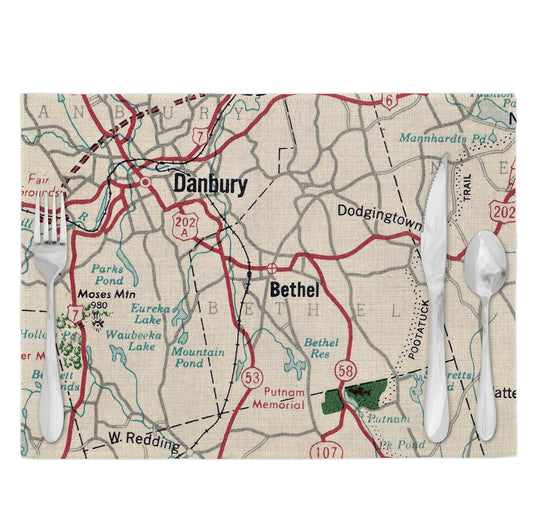 Bethel Connecticut Vintage Map Placemats Set of 4
