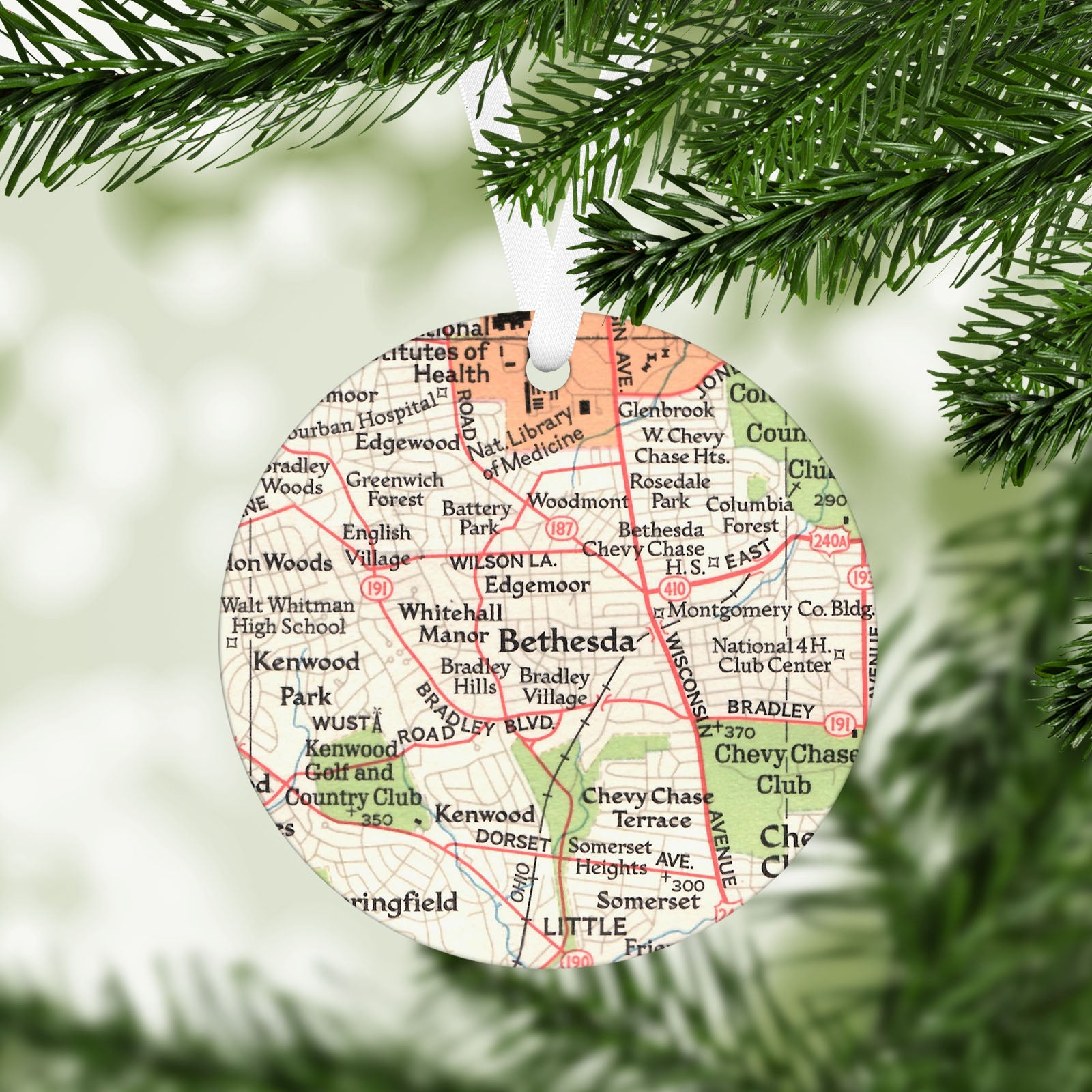Bethesda Maryland Vintage Map Ornament