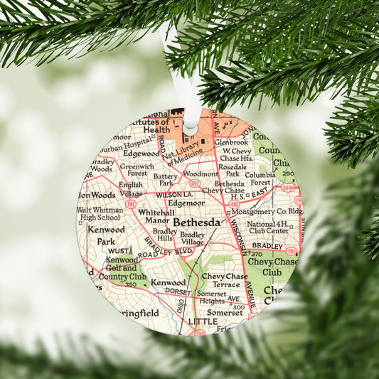 Bethesda Maryland Vintage Map Ornament