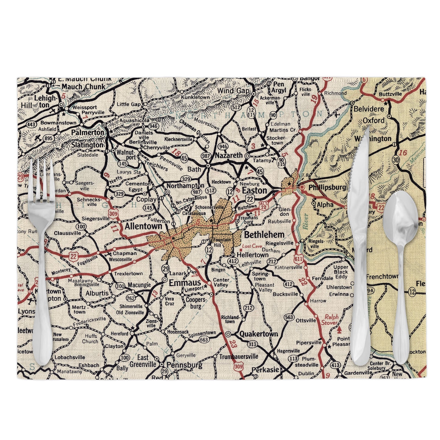 Bethlehem Pennsylvania Vintage Map Placemats Set of 4