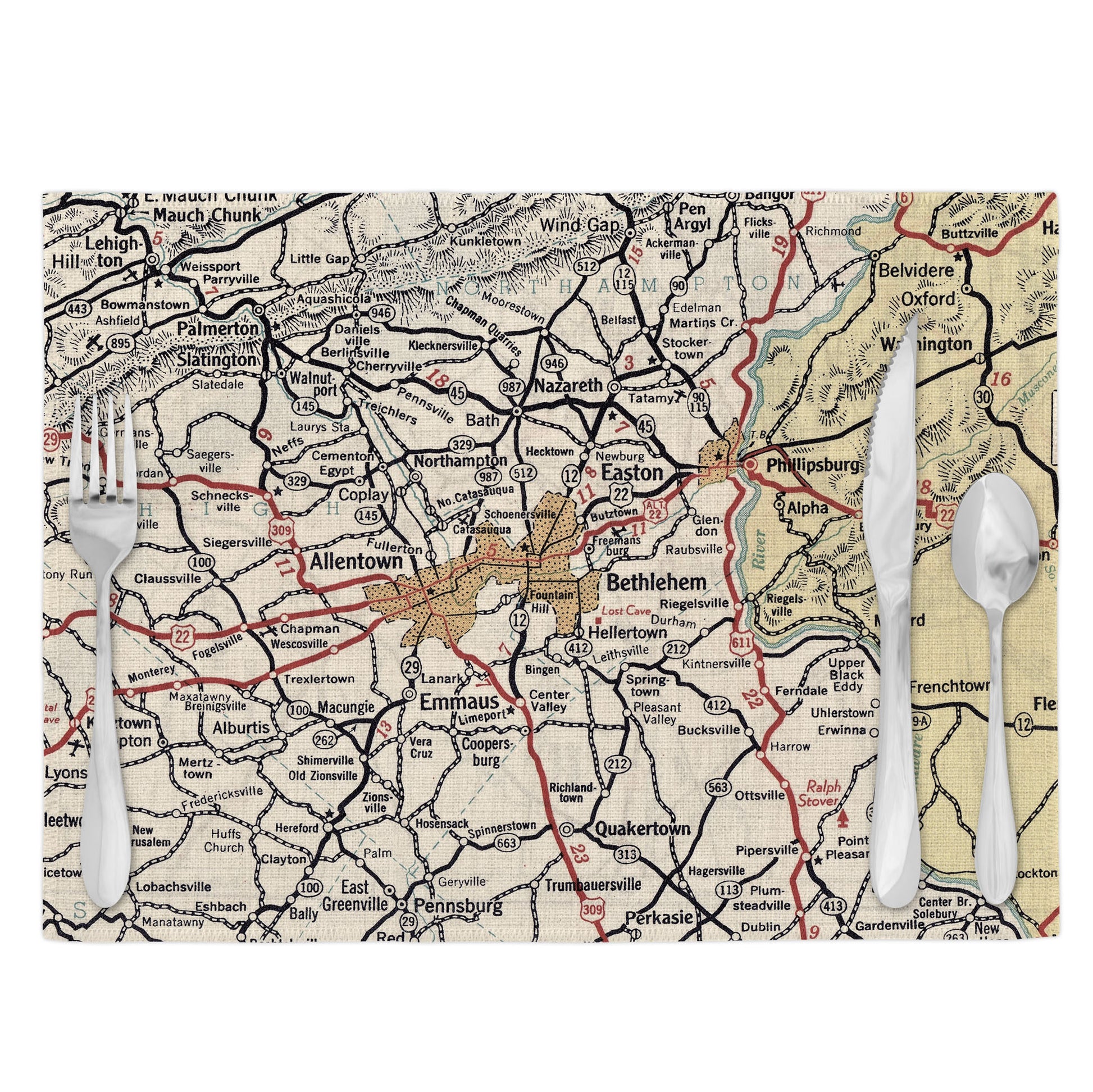 Bethlehem Pennsylvania Vintage Map Placemats Set of 4