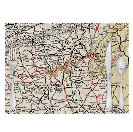 Bethlehem Pennsylvania Vintage Map Placemats Set of 4