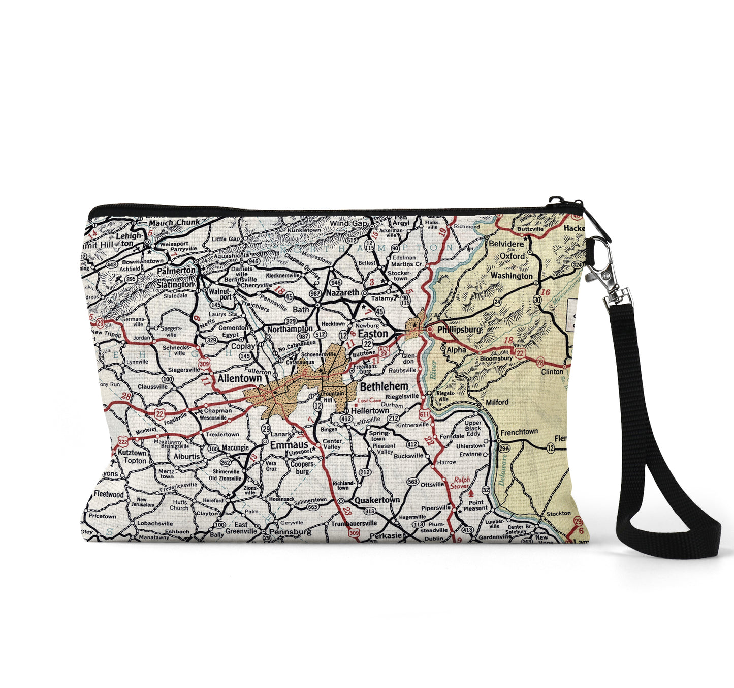 Bethlehem Pennsylvania map wristlet travel pouch