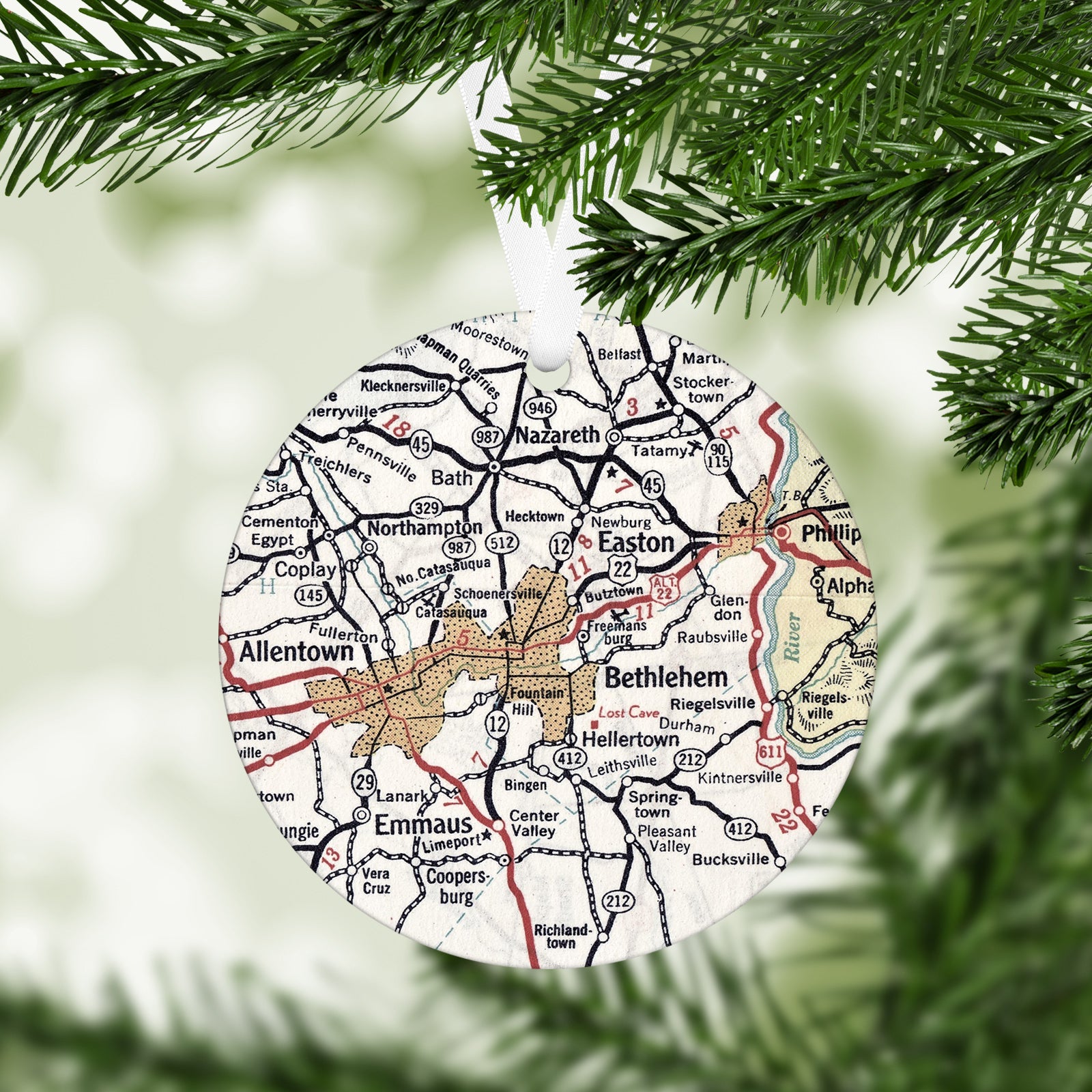 Bethlehem Pennsylvania Vintage Map Ornament