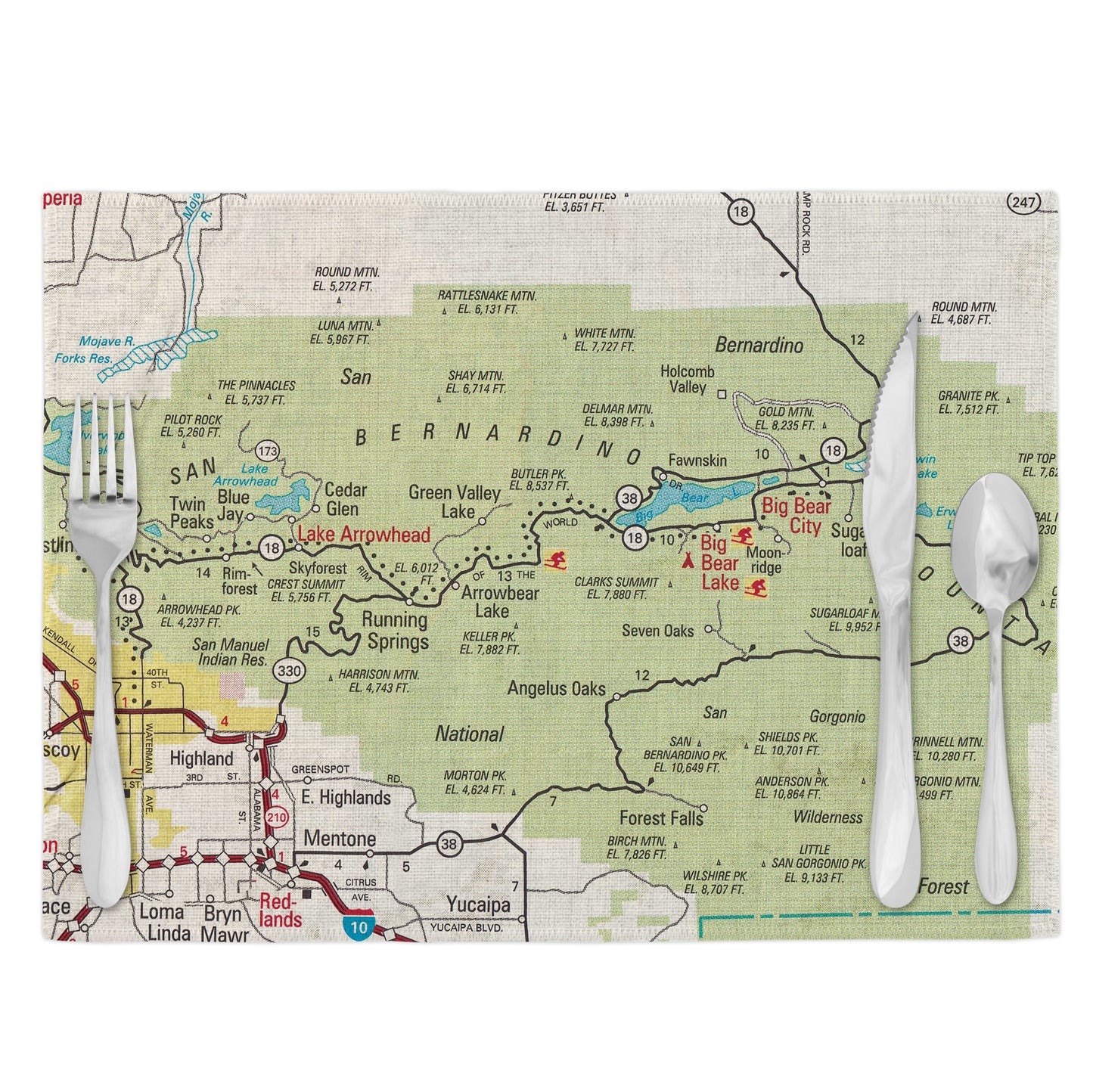 Big Bear California Vintage Map Placemats Set of 4