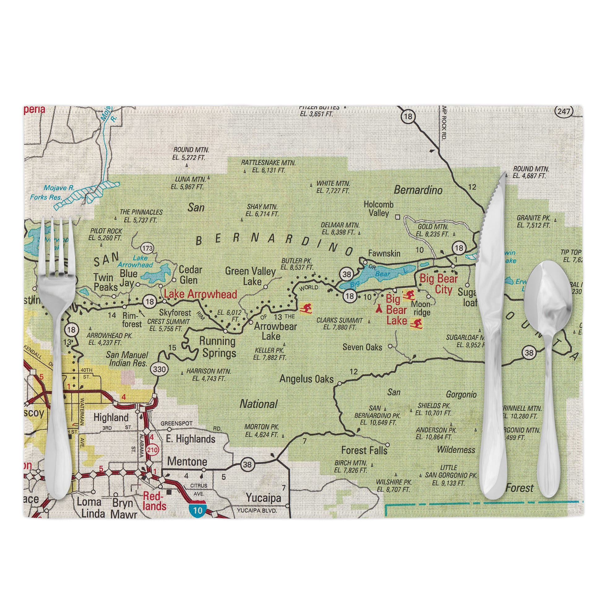Big Bear California Vintage Map Placemats Set of 4