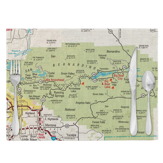 Big Bear California Vintage Map Placemats Set of 4