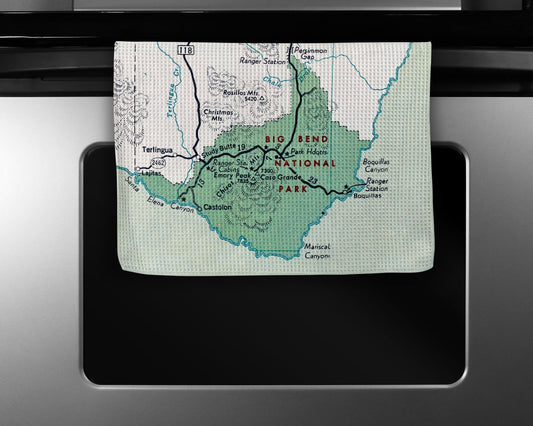 Big Bend National Park Map Tea Towel | Waffle-Weave Kitchen Towel Gift