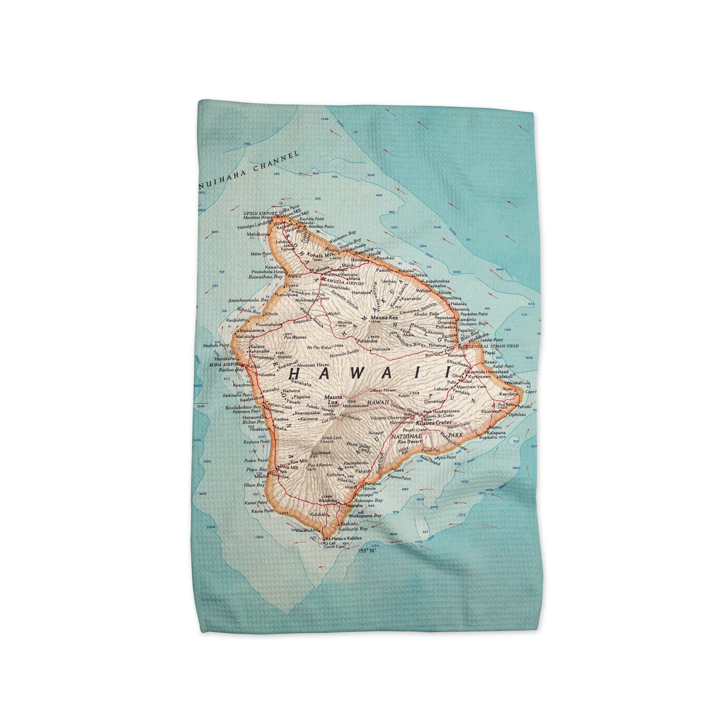 Big Island Hawaii Map Tea Towel | Waffle-Weave Kitchen Towel Gift