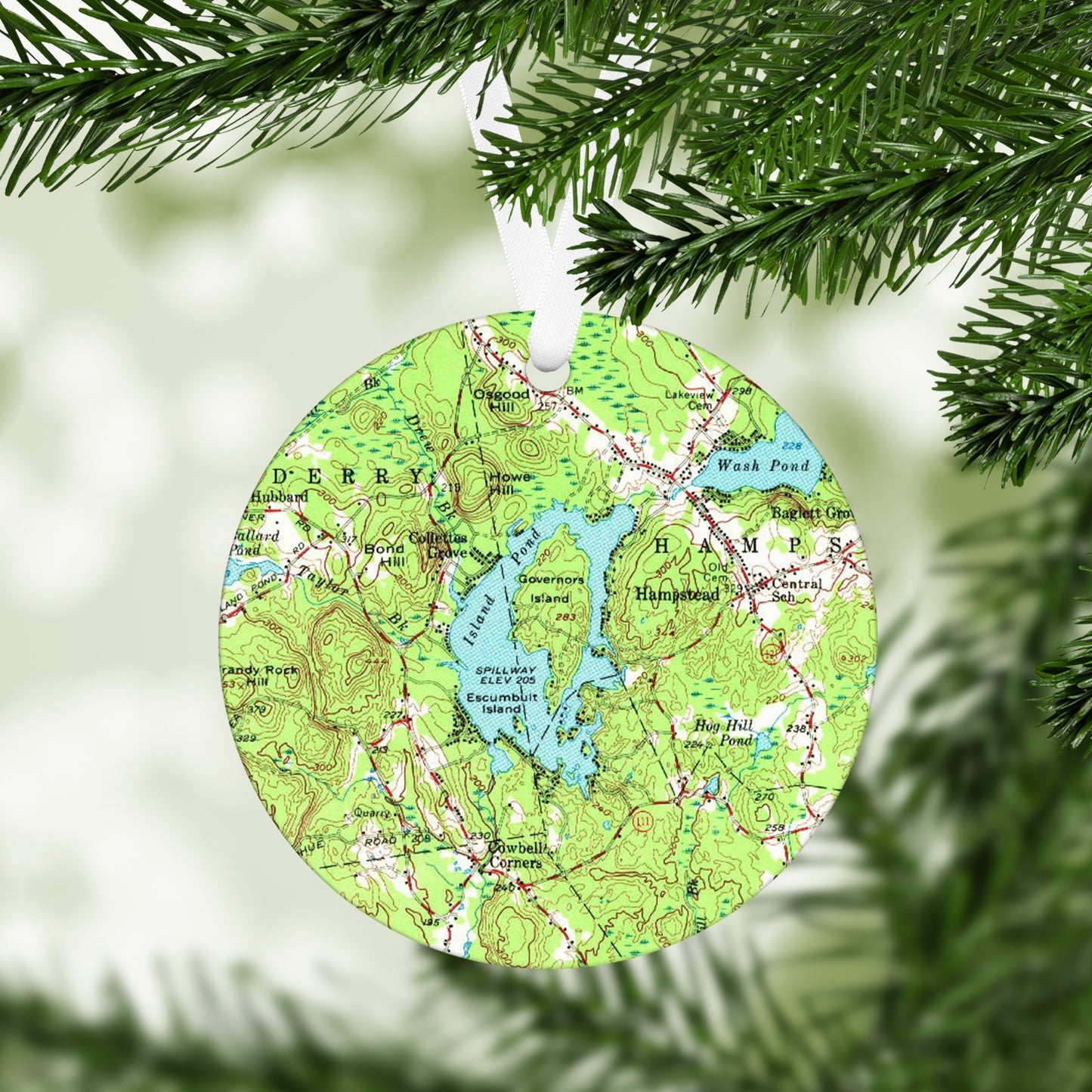 Big Island Pond New Hampshire Vintage Map Ornament