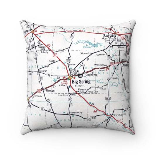 Big Spring Texas vintage map pillow