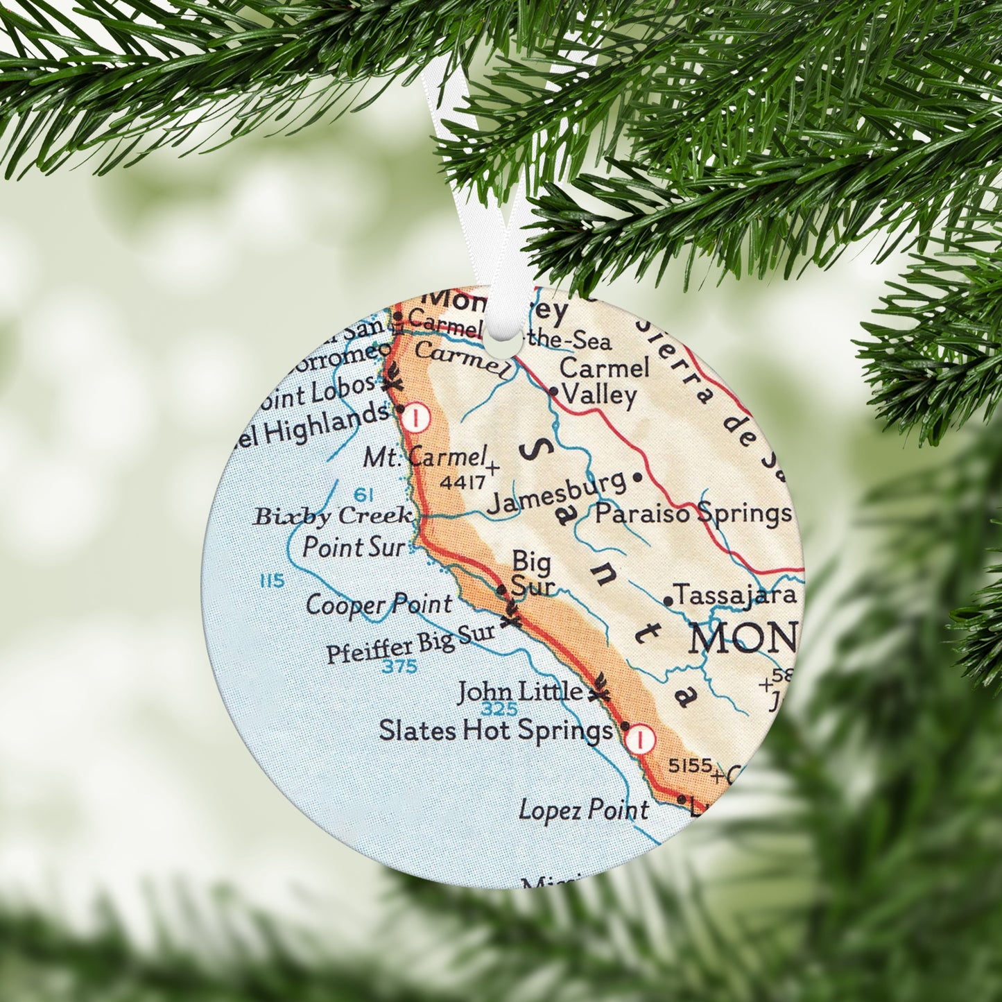 Big Sur California Vintage Map Ornament