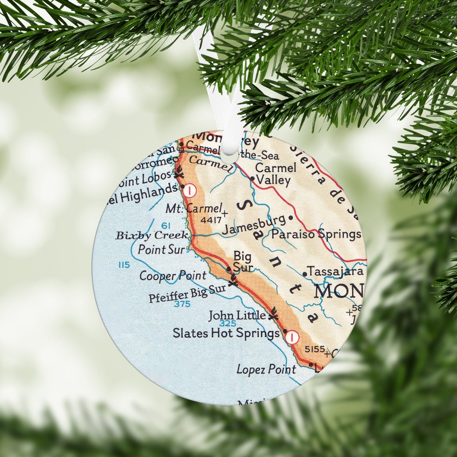 Big Sur California Vintage Map Ornament