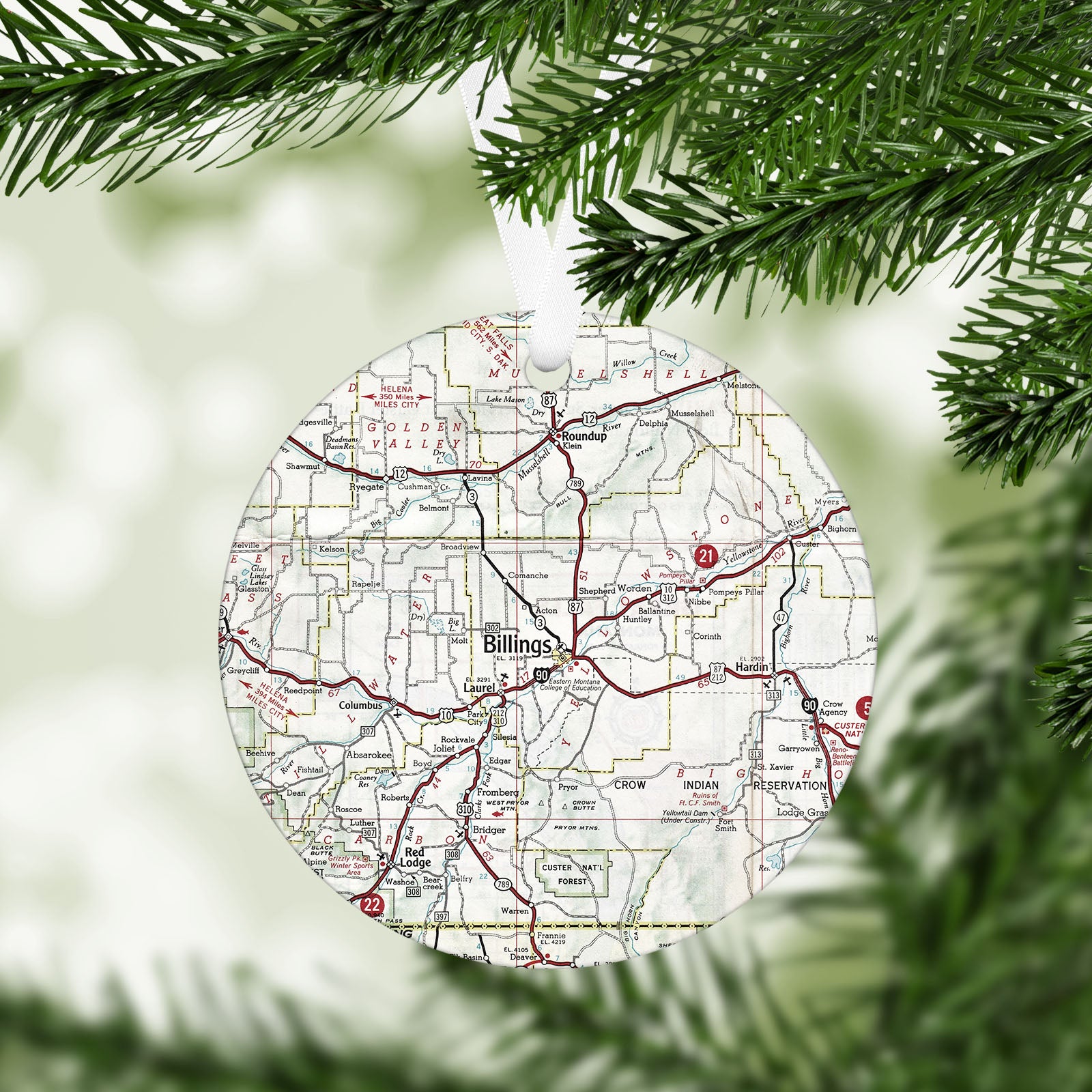 Billings Montana Vintage Map Ornament