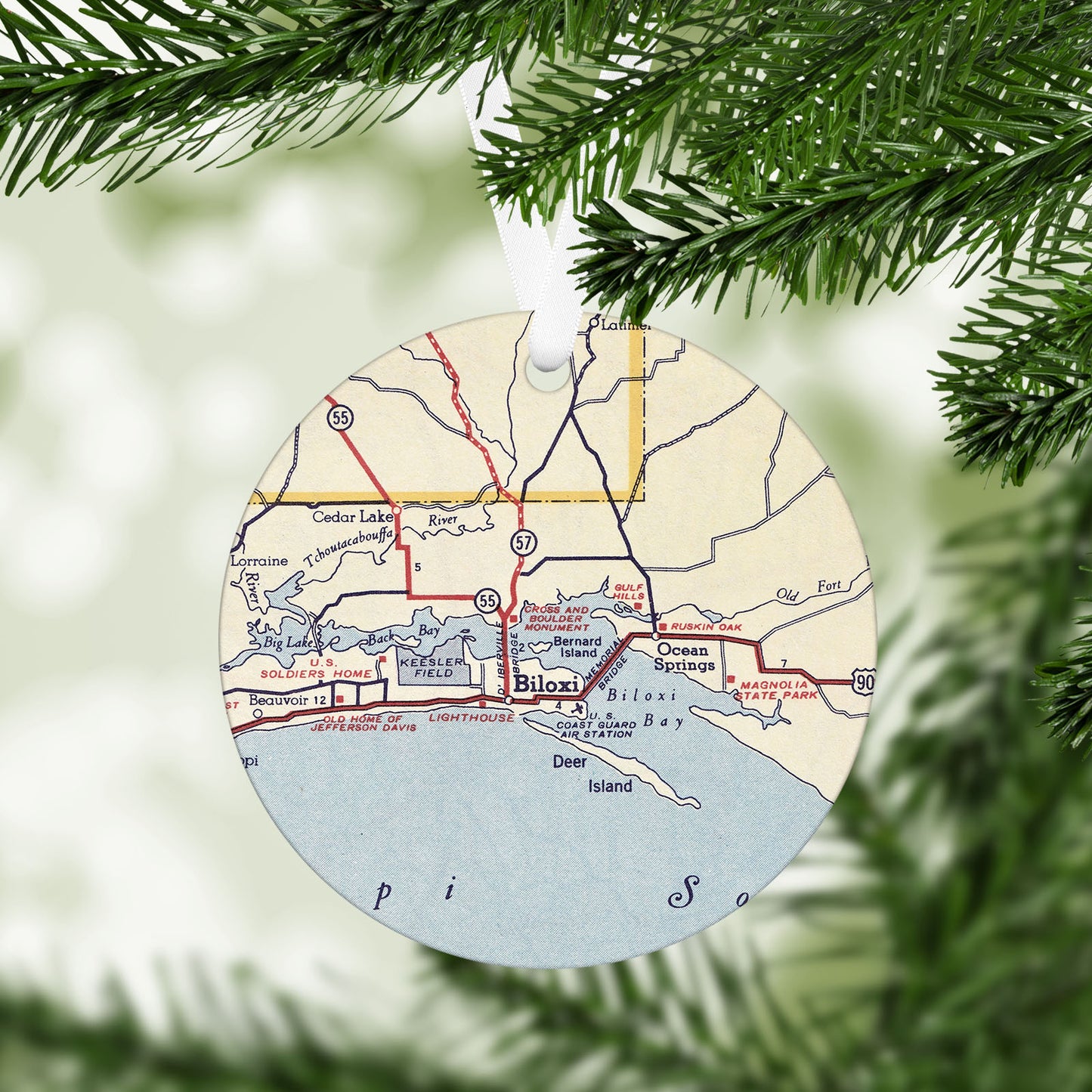 Biloxi Mississippi Vintage Map Ornament