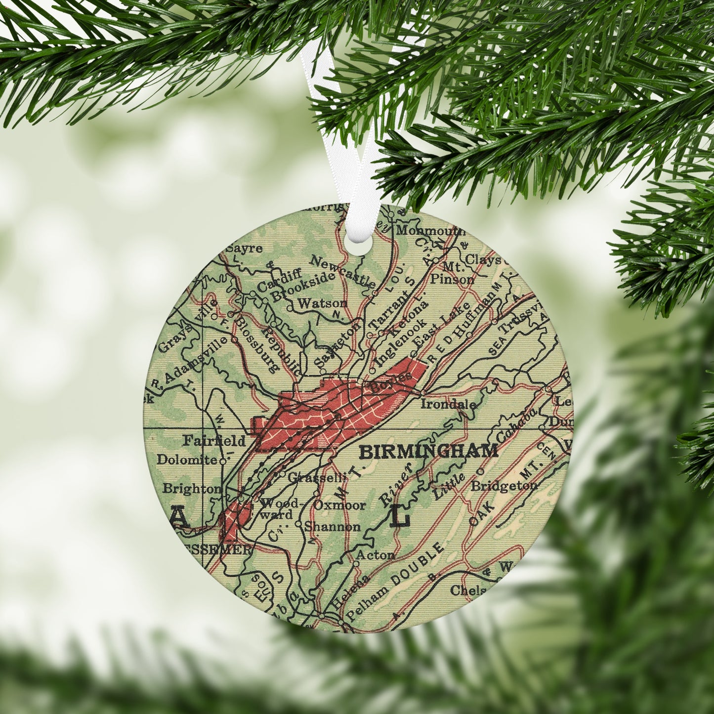 Birmingham Alabama Vintage Map Ornament