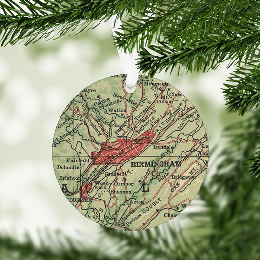 Birmingham Alabama Vintage Map Ornament