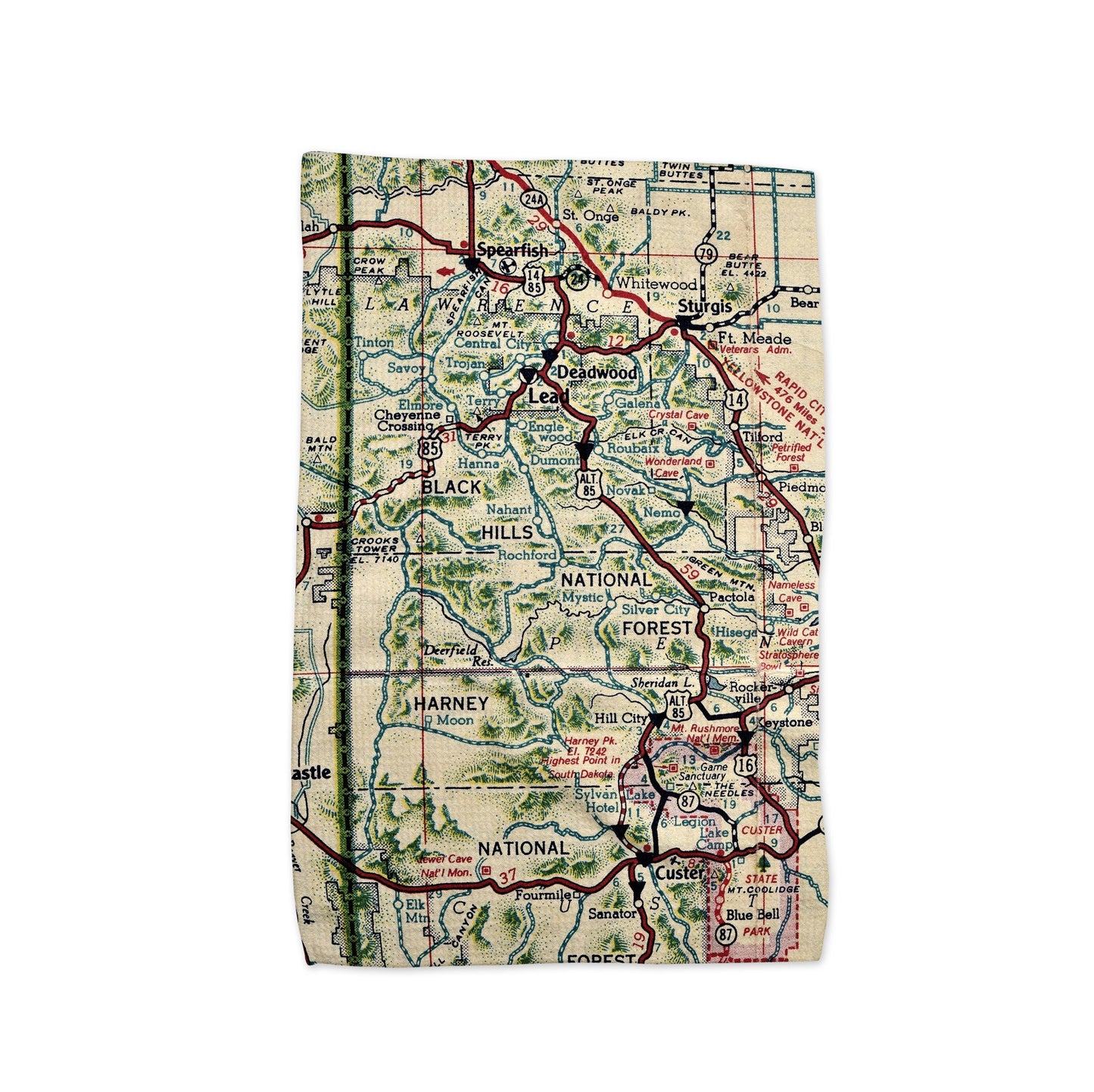 Black Hills South Dakota Map Tea Towel | Waffle-Weave Kitchen Towel Gift