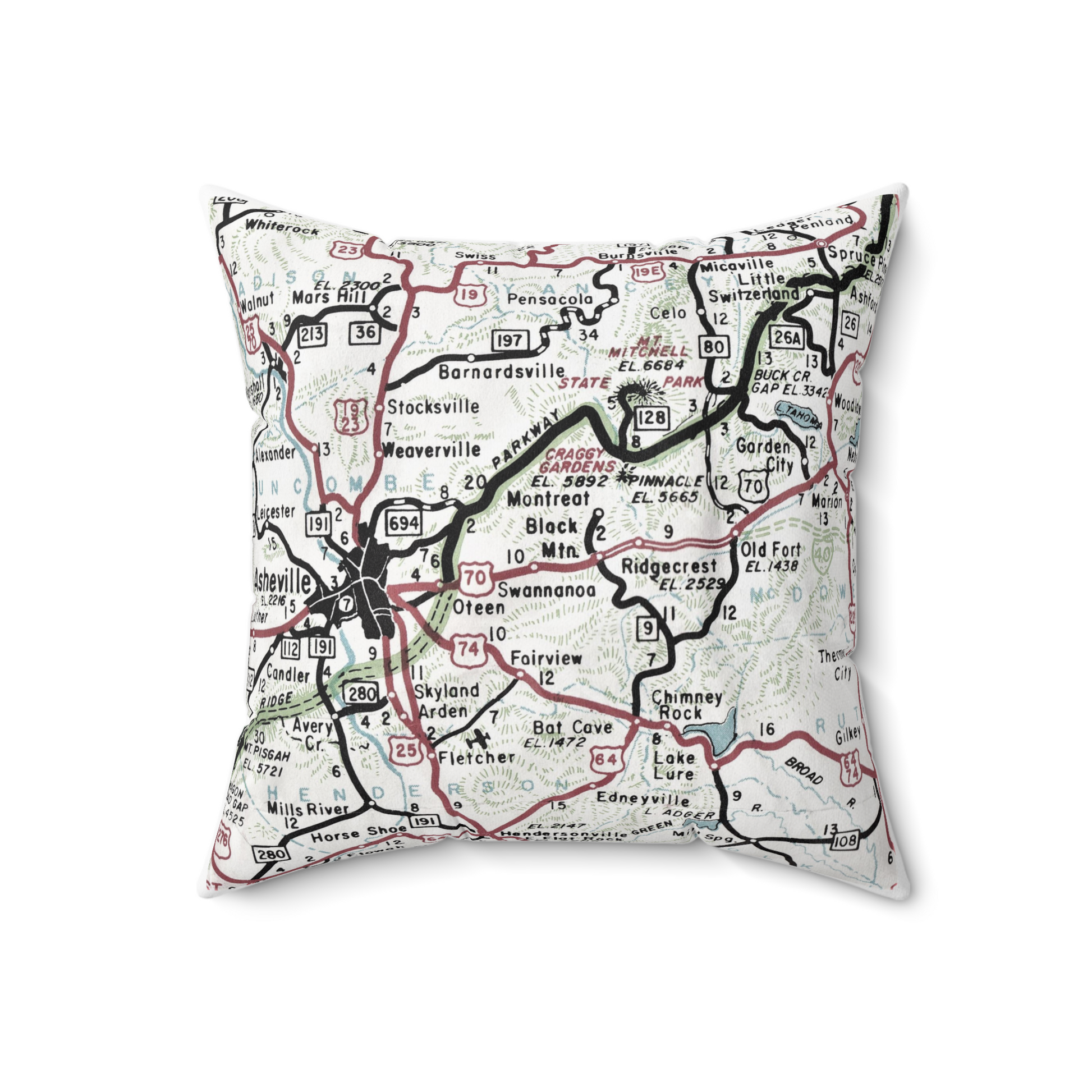 Black Mountain North Carolina vintage map pillow