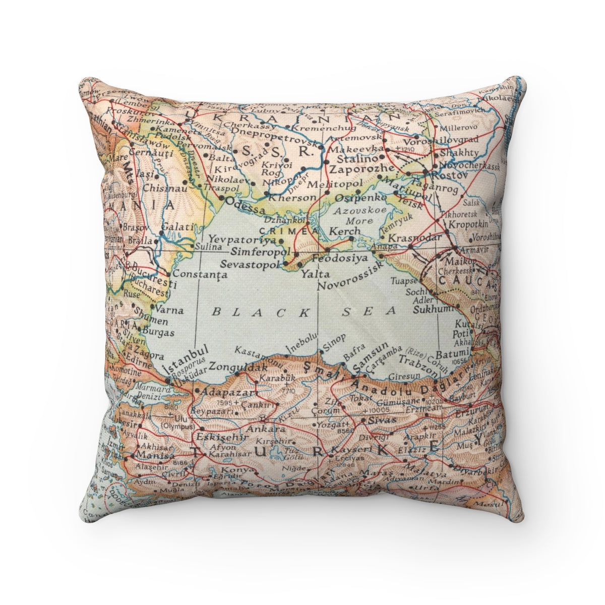 Black Sea vintage map pillow