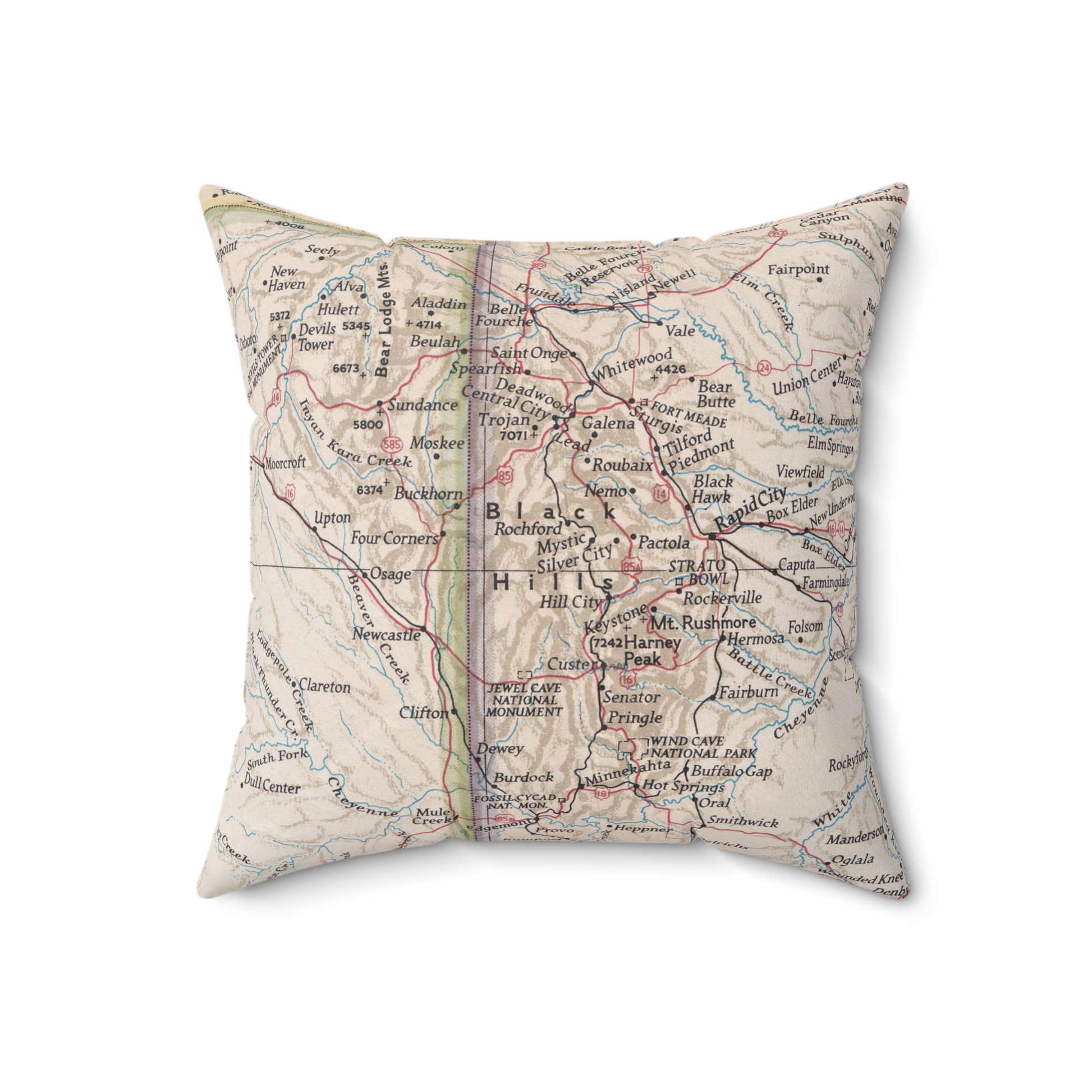 Black Hills South Dakota vintage map pillow