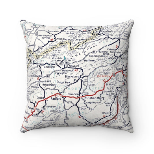 Blacksburg Virginia vintage map pillow