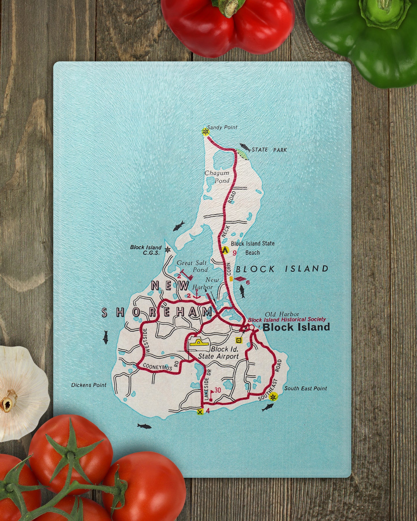 Block Island Rhode Island Vintage Map Glass Cutting Board