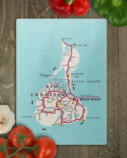 Block Island Rhode Island vintage map glass cutting board