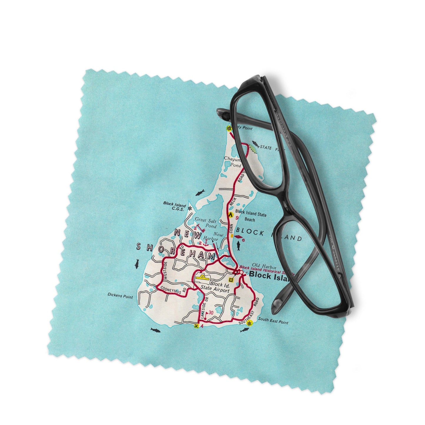 Block Island Rhode Island Map Lens Cloth | Microfiber Glasses Cleaner | Travel Gift