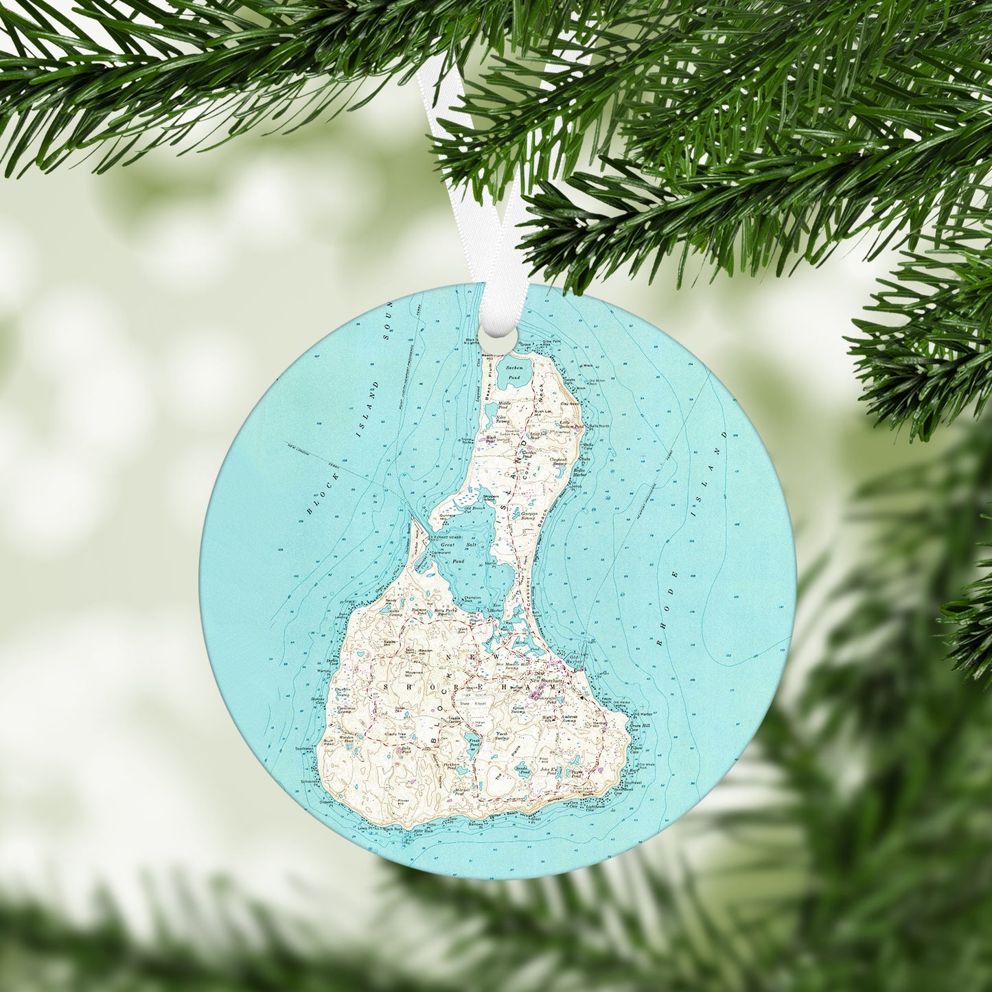 Block Island Rhode Island Vintage Map Ornament