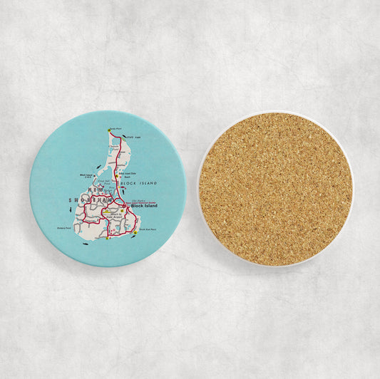 Block Island Rhode Island Map Coasters | Set of 4 Vintage Block Island Rhode Island Drink Coasters | Travel-Inspired Home Decor