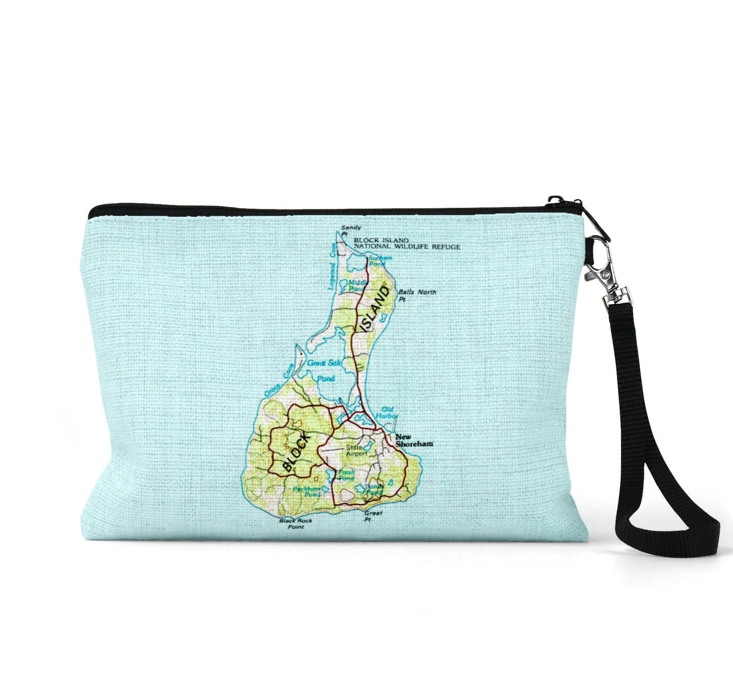 Block Island map wristlet travel pouch