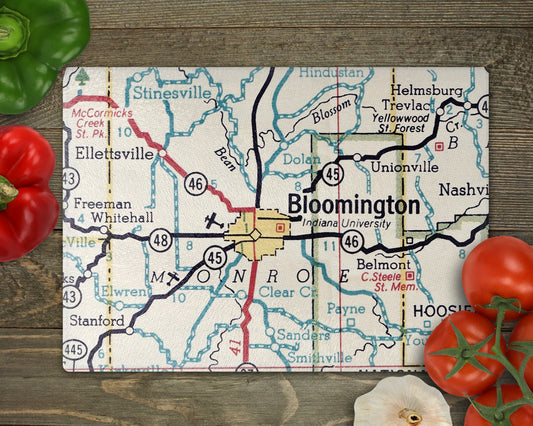 Bloomington Indiana vintage map glass cutting board