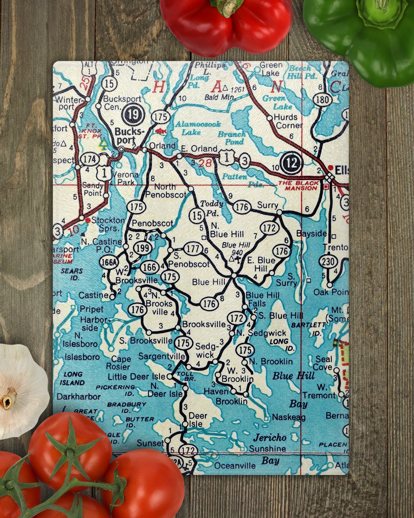 Blue Hill Peninsula Maine Vintage Map Cutting Board