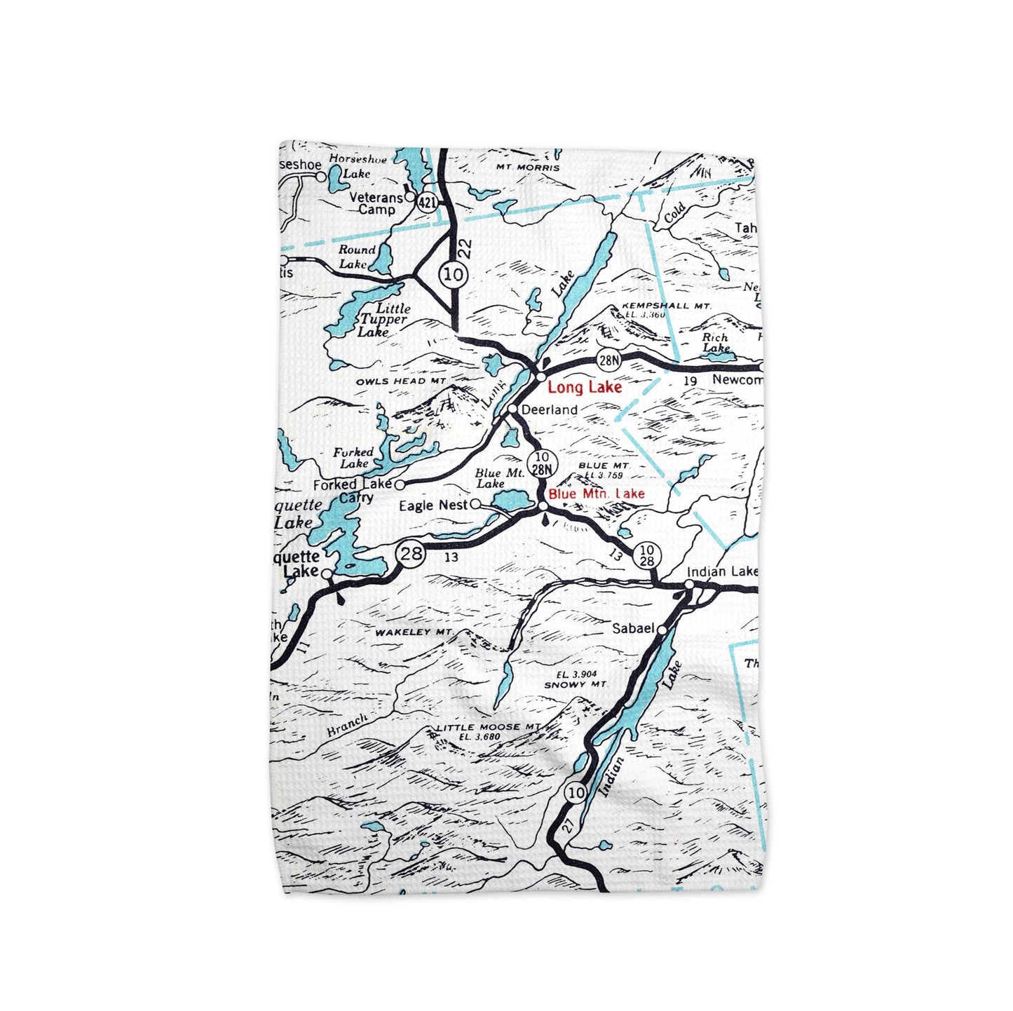 Blue Mountain Lake New York Map Tea Towel | Waffle-Weave Kitchen Towel Gift