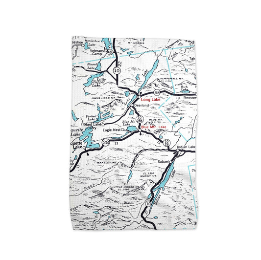 Blue Mountain Lake New York Map Tea Towel | Waffle-Weave Kitchen Towel Gift