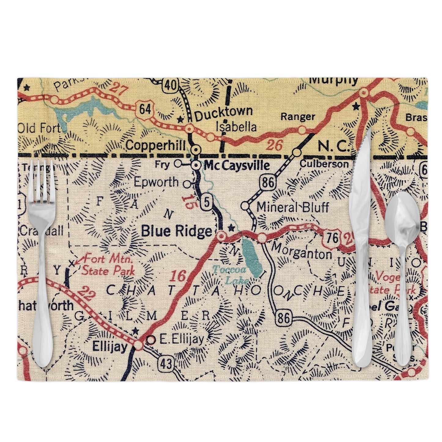 Blue Ridge Georgia Vintage Map Placemats Set of 4