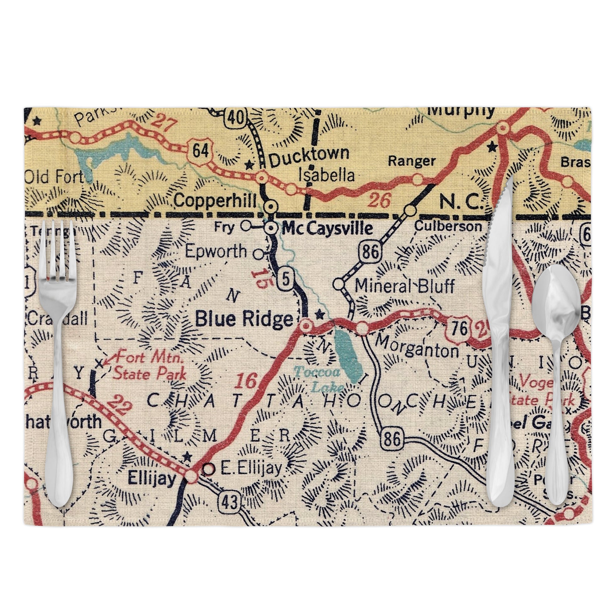 Blue Ridge Georgia Vintage Map Placemats Set of 4